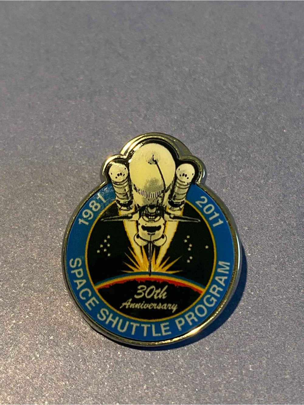 Columbia Space Shuttle Commemorative Pin - Blue & Orange